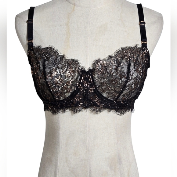 Skarlett Blue Other - Skarlett Blue Black and Rose Gold Lace Sheer Bra NWT